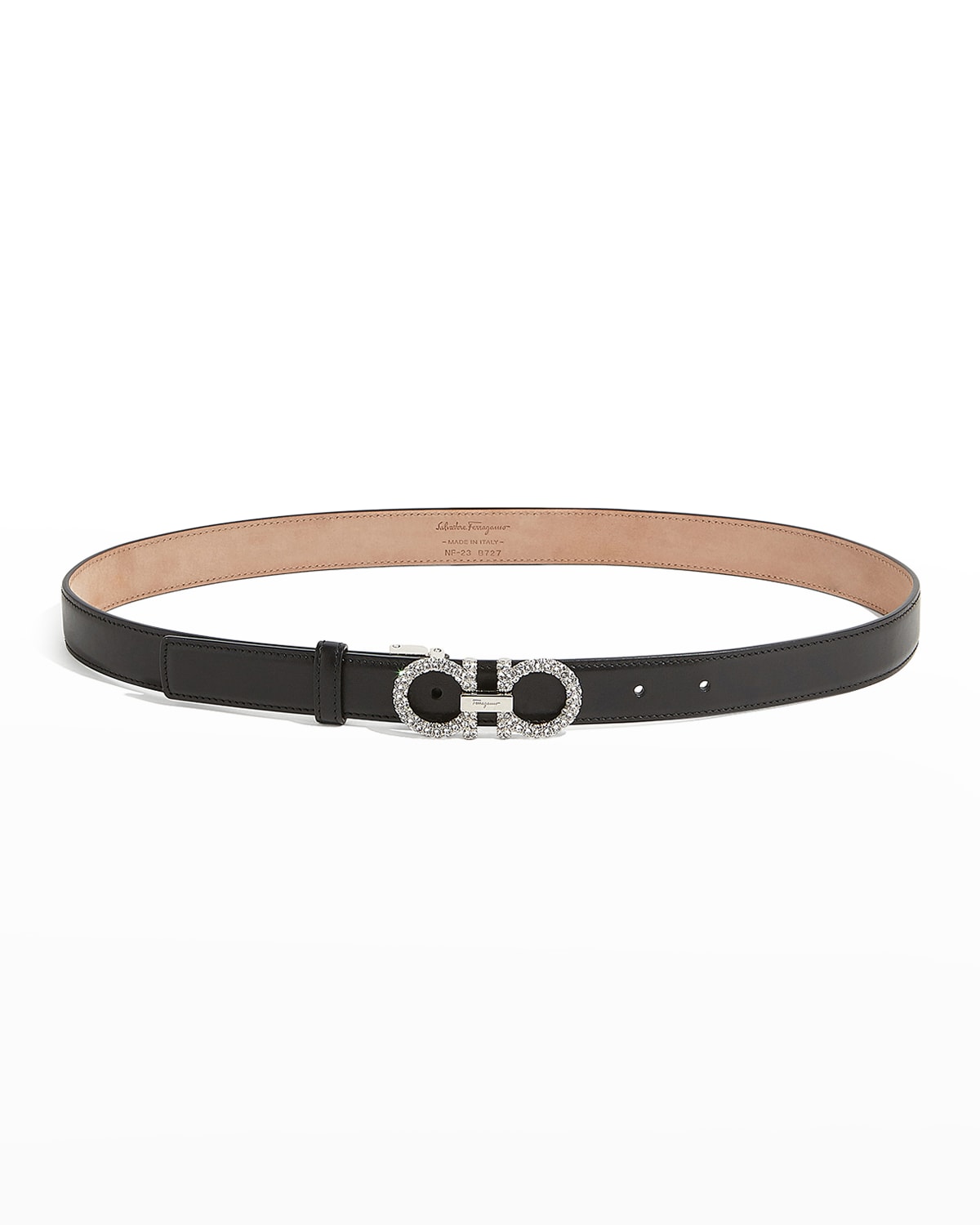 Shop Ferragamo Strass Gancini-buckle Leather Belt In Nero