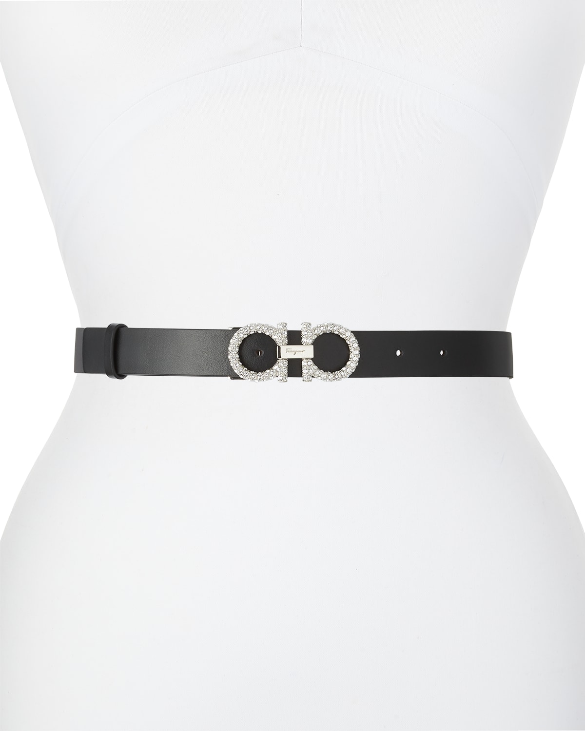 Ferragamo Strass Gancini-buckle Leather Belt In Nero/naturale