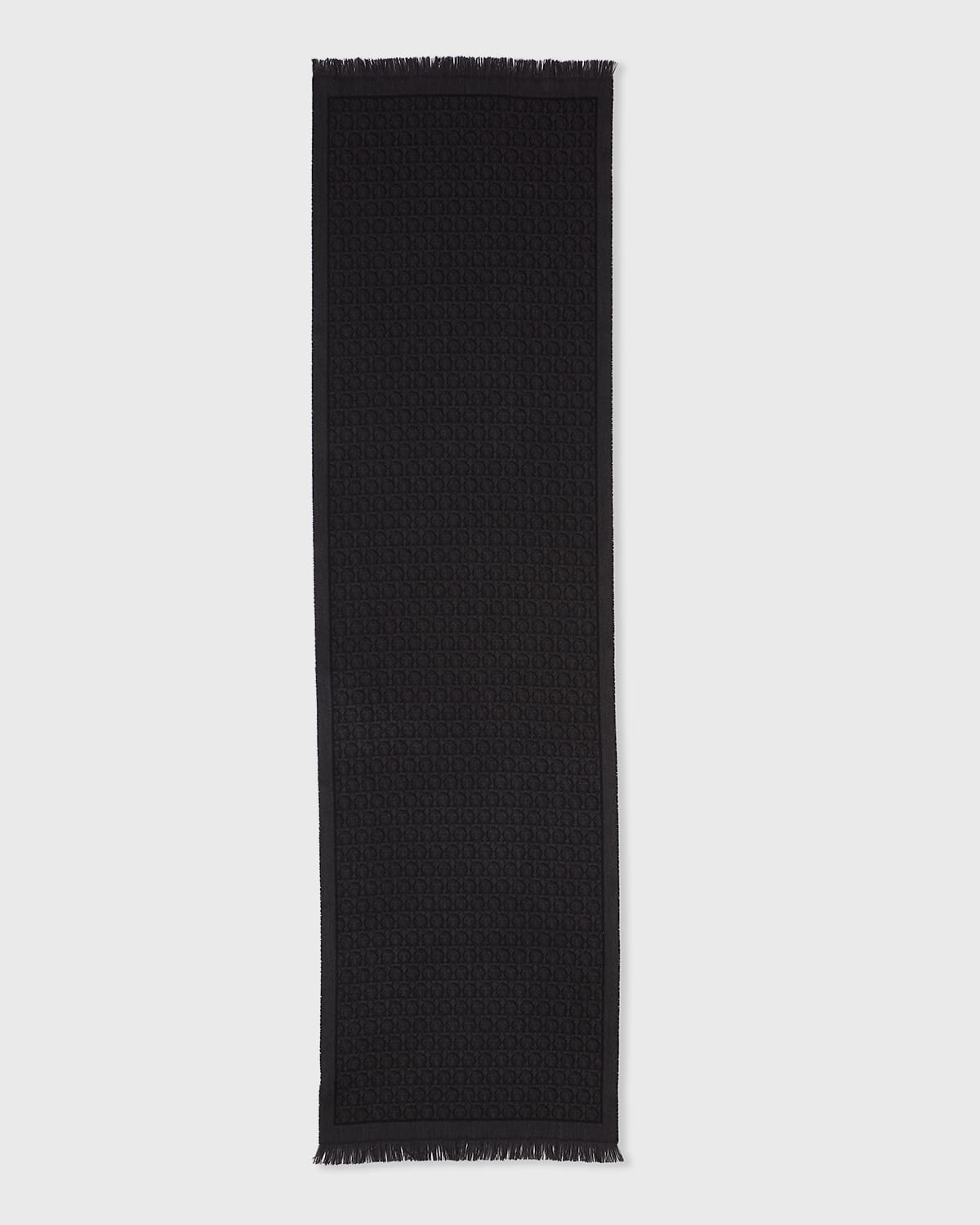 Ferragamo Sr The Gancini Wool Scarf In Black / Charcoal