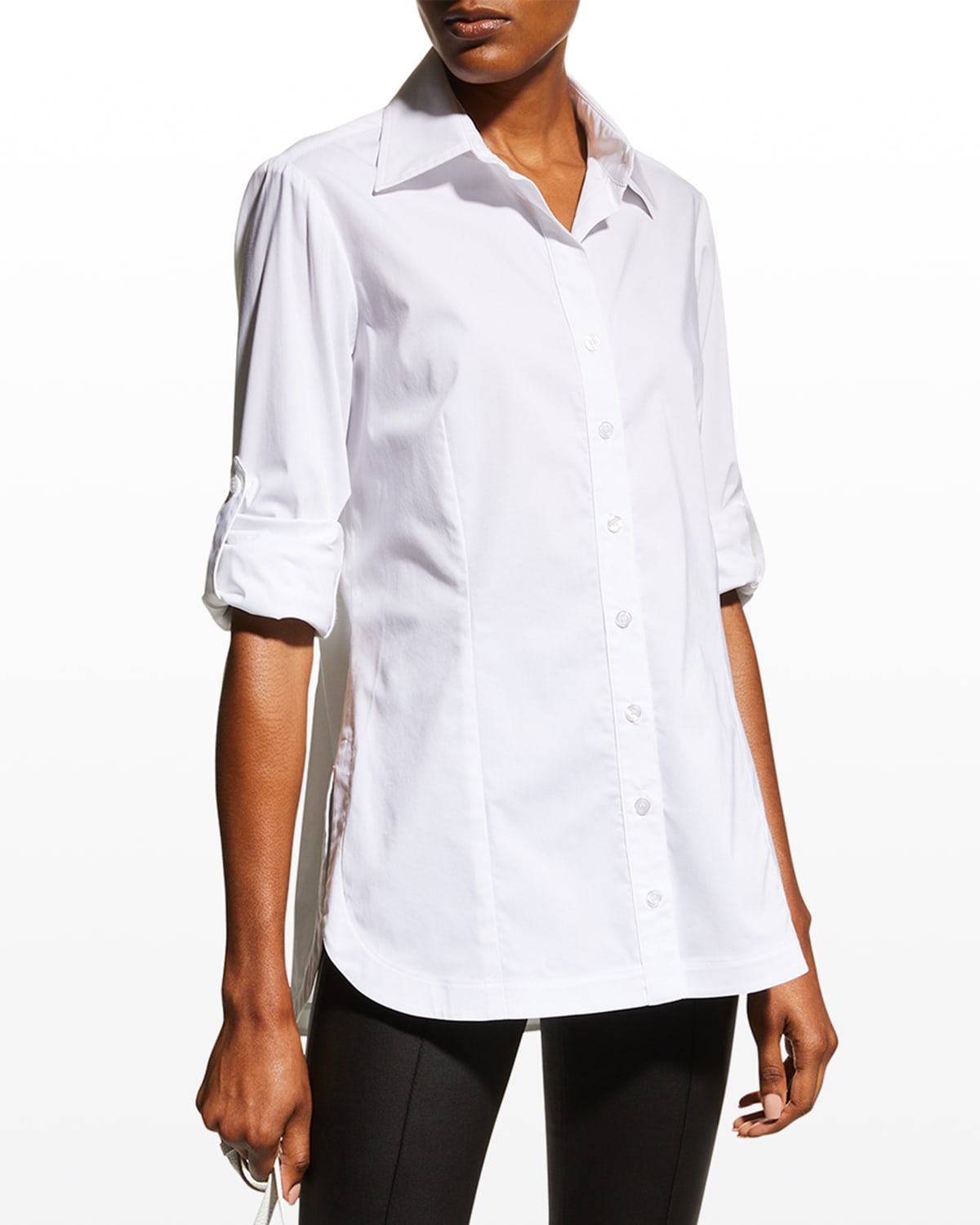 Finley Joey Button-down Long-sleeve Roll-tab Shirt In White