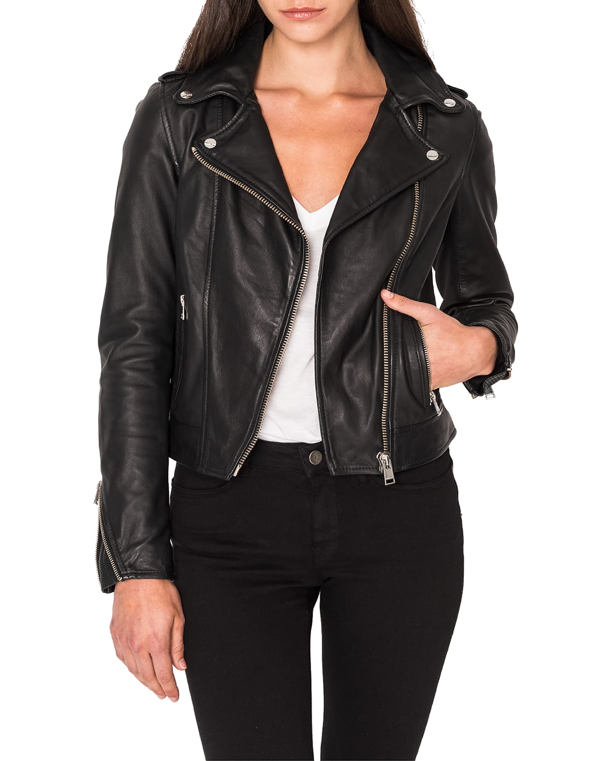 Leather moto jacket new arrivals with removable hood