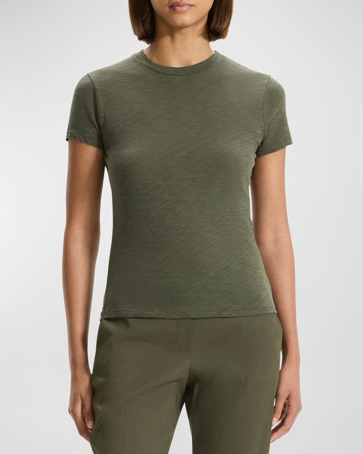 Shop Theory Tiny Tee 2 Nebulous Organic Cotton Top In Dk Olive
