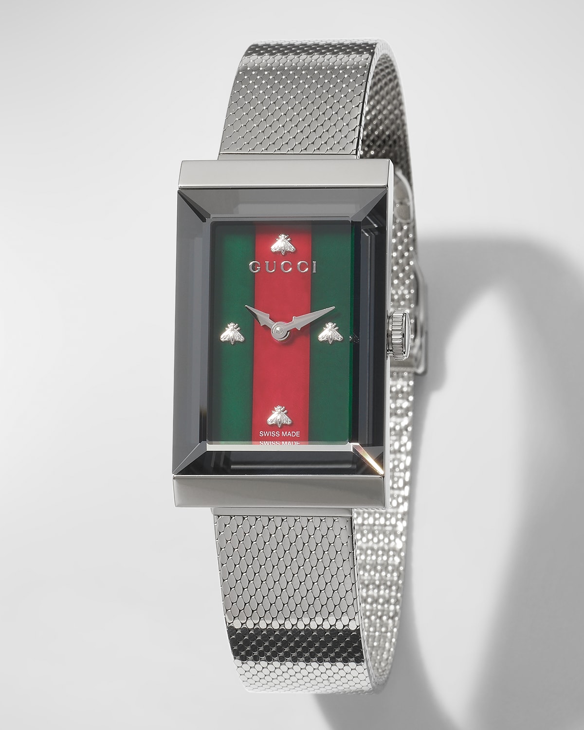 Gucci G-frame Rectangular Mother-of-pearl Watch W/ Mesh Strap