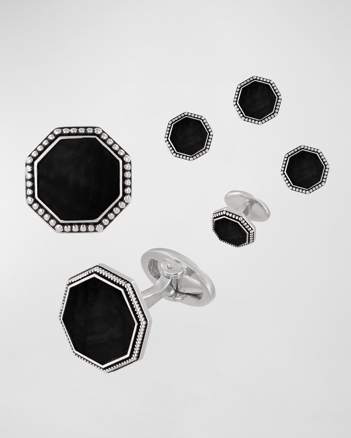 Shop Jan Leslie Beaded Octagonal Onyx Cufflinks Studs Set In Silver