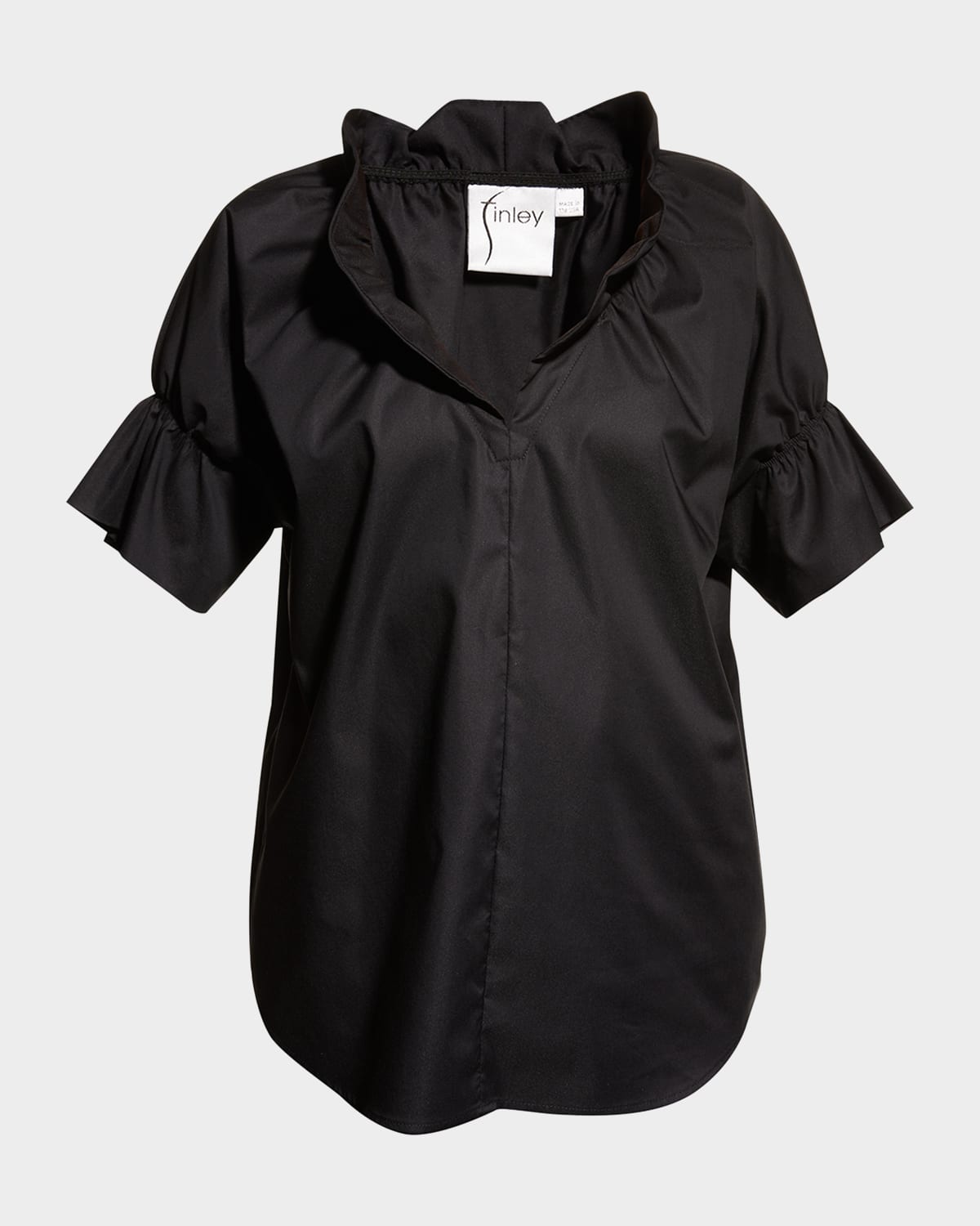 Crosby Flounce Neck & Sleeve Silky Poplin Shirt