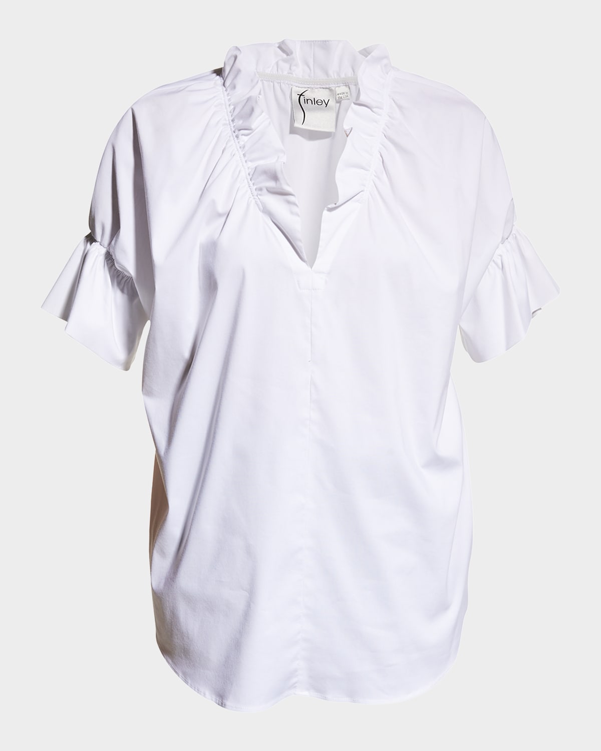 Crosby Flounce Neck & Sleeve Silky Poplin Shirt
