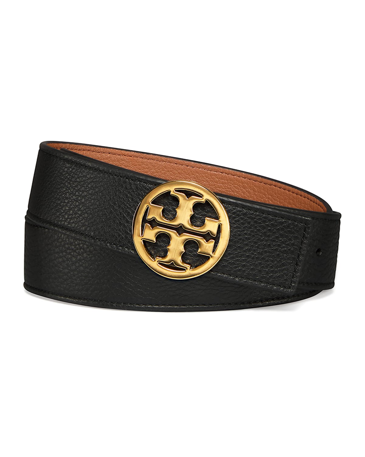 Shop Tory Burch Reversible 1.5" Logo-buckle Belt In Black Tan Gold