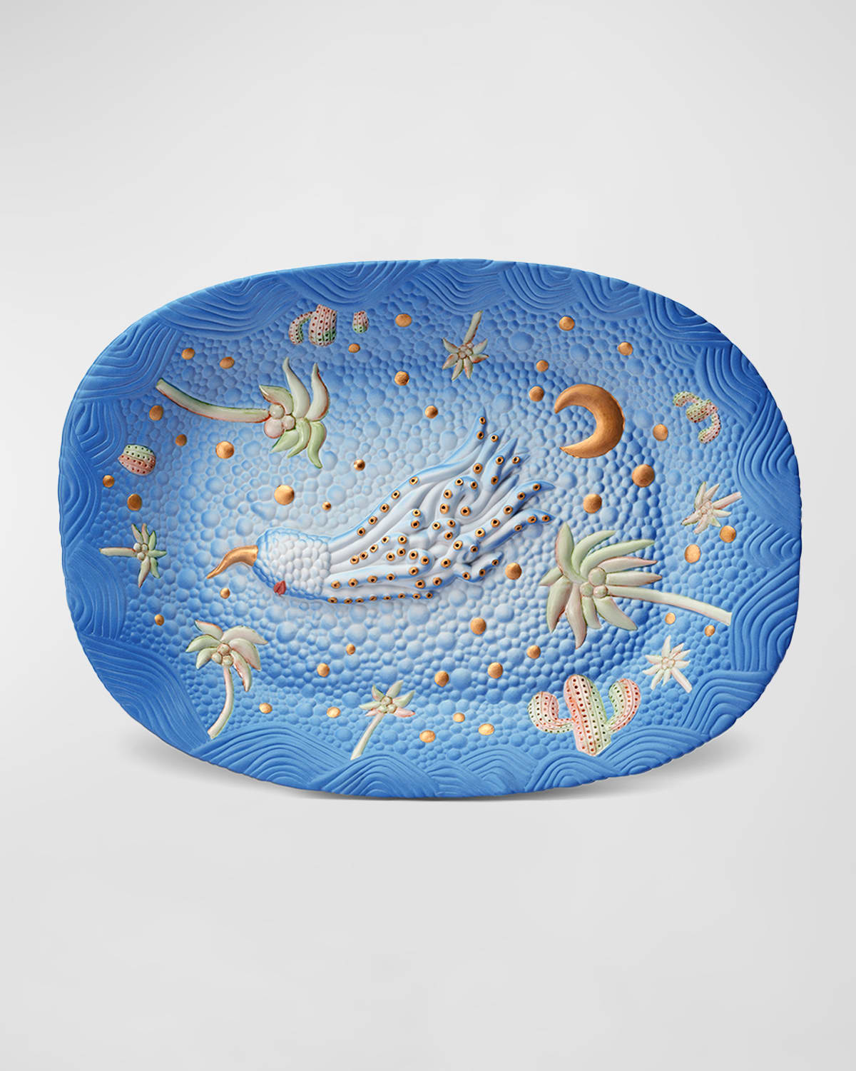 L'objet Haas Celestial Octopus 24k Gold & Porcelain Oval Platter In Multi