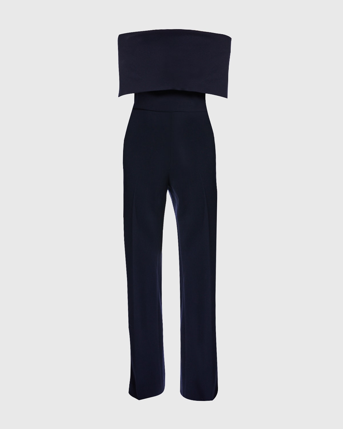 Shop Lela Rose Off-the-shoulder Crepe Jumpsuit In Navy