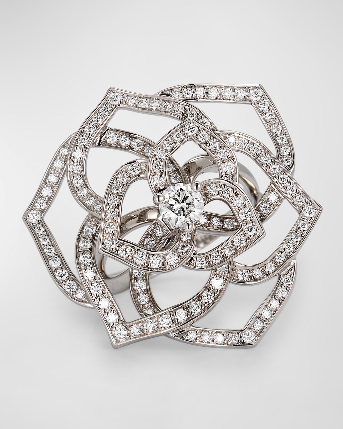 18K White Gold Diamond Openwork Rose Ring