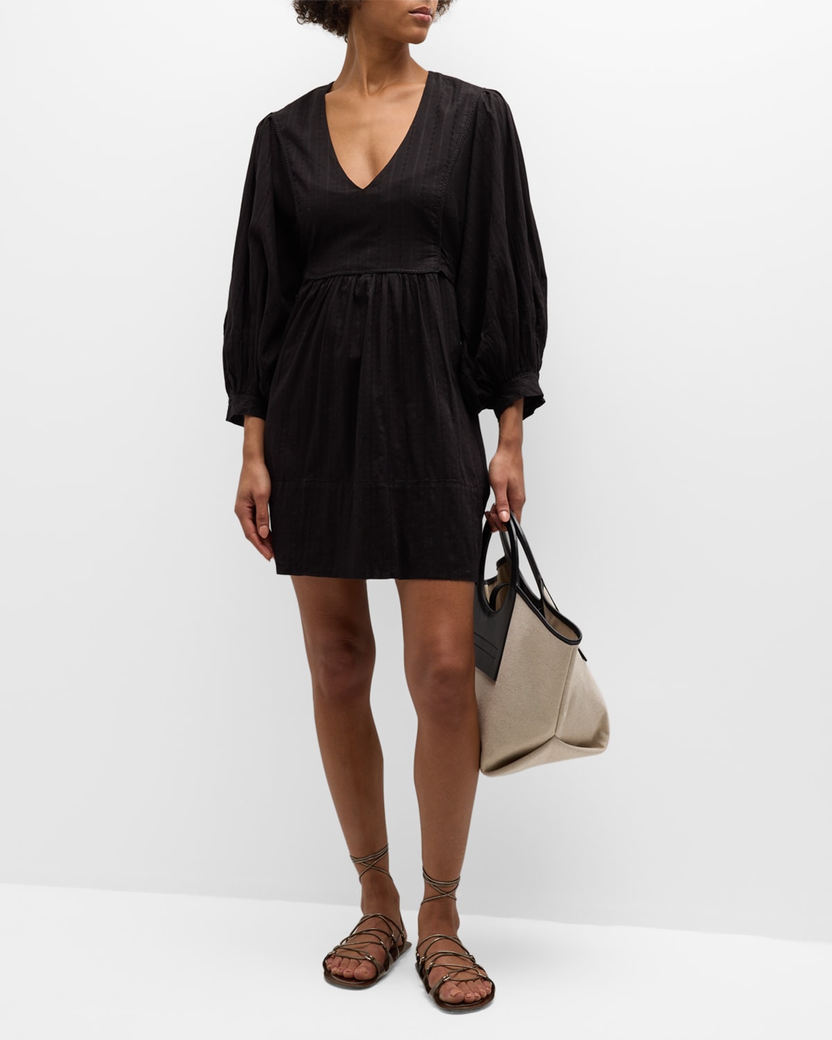 Shop Melissa Odabash Camilla Cotton Bell-sleeve Mini Dress In Black