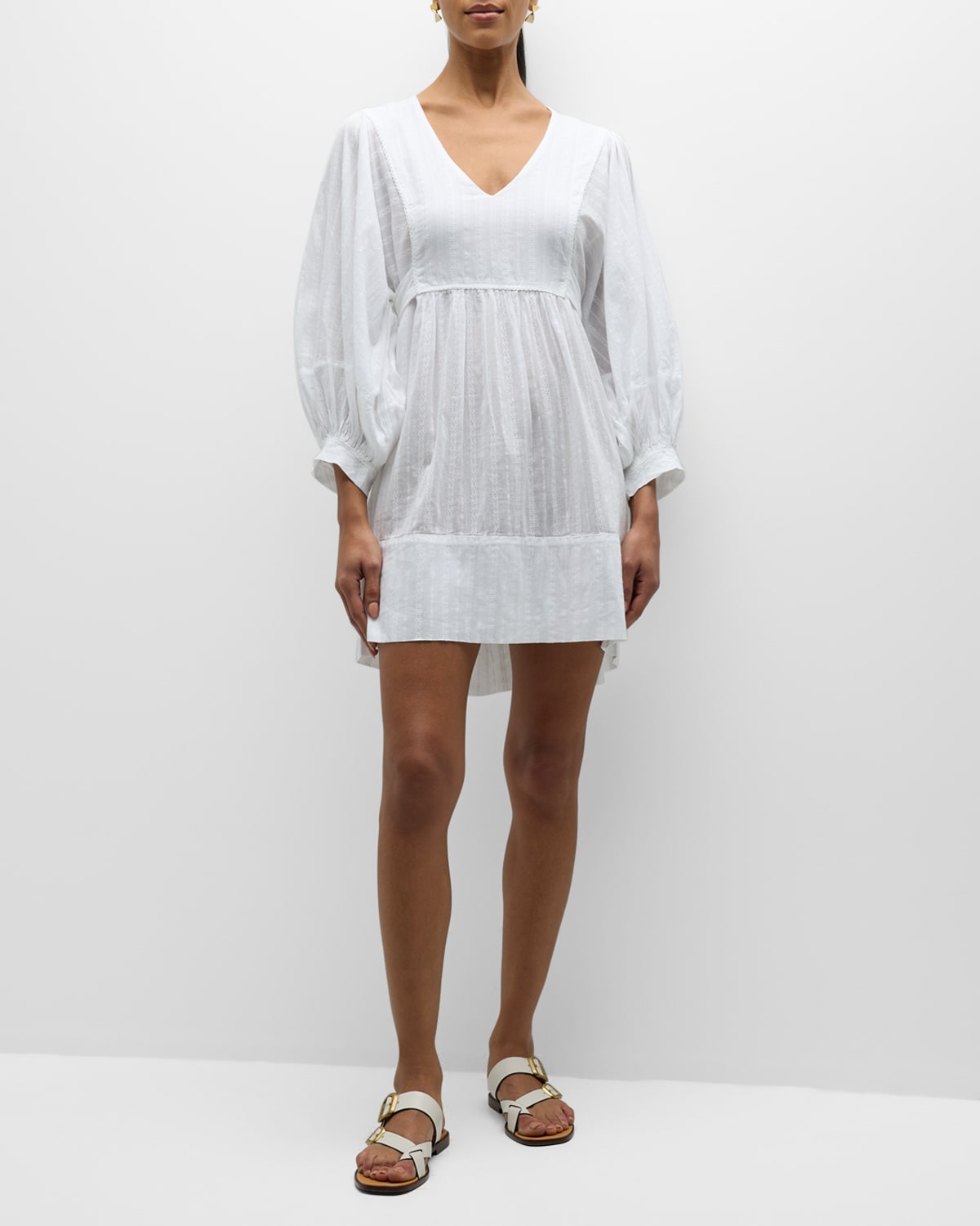 Shop Melissa Odabash Camilla Cotton Bell-sleeve Mini Dress In White