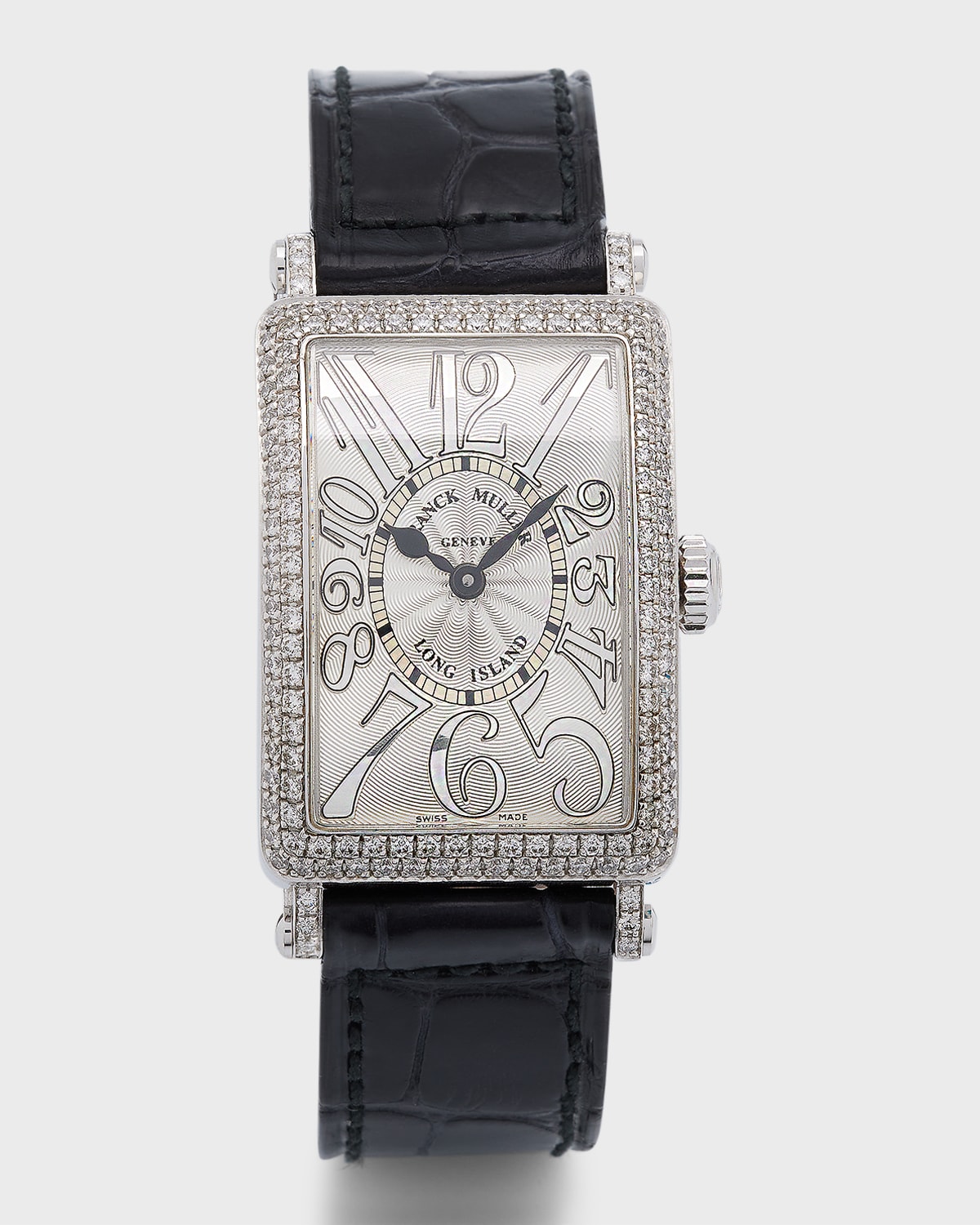Franck Muller 18k White Gold Long Island Diamond Watch With Alligator Strap