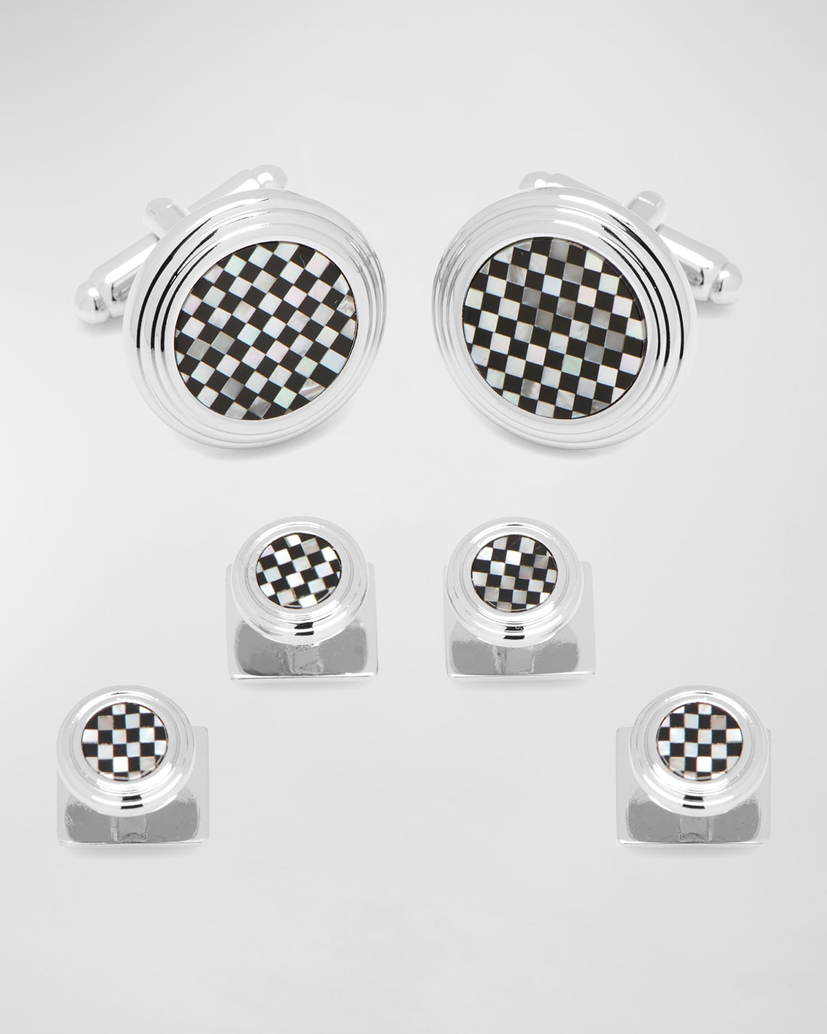 Cufflinks Inc. Checkered Onyx Mother-of-Pearl Cuff Links Studs Set