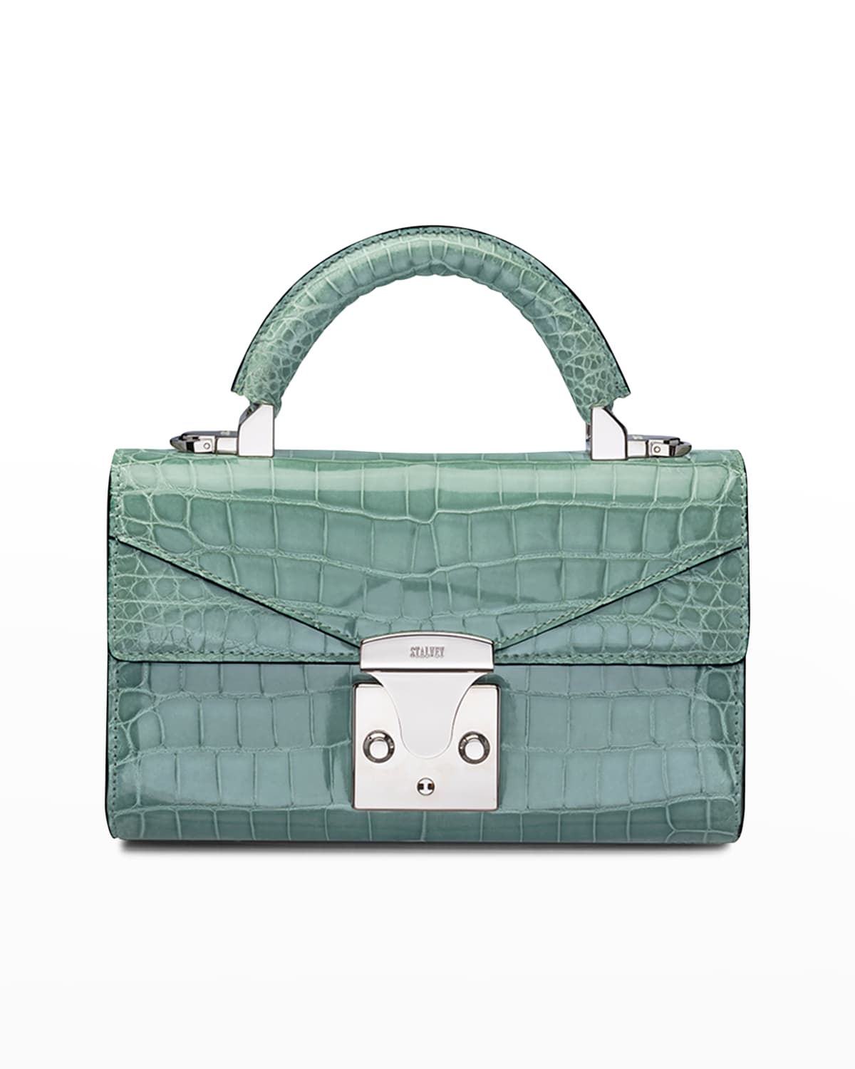 STALVEY Glossy Crocodile Mini Top-Handle Bag, Green