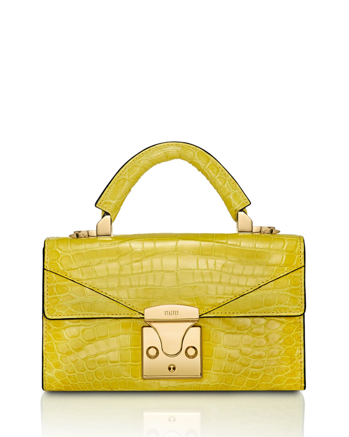 STALVEY Mini Crocodile Top-Handle Bag, Yellow