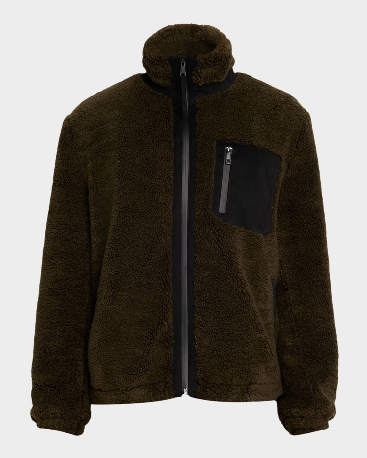 Vince Faux Sherpa Zip Jacket Dark Leaf In Brown