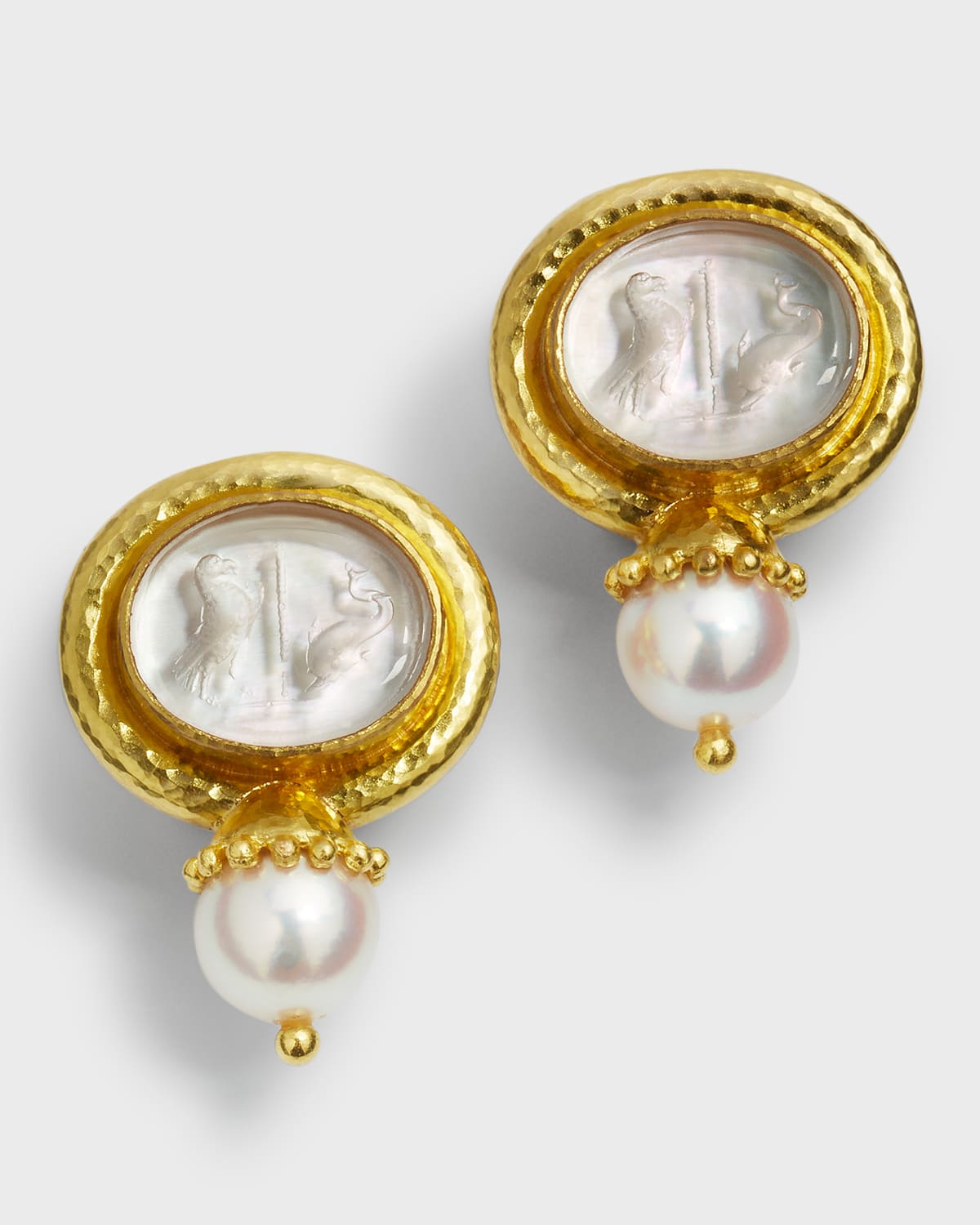Elizabeth Locke Eagle And Dolphin Earrings With Akoya Pearls In 05 Yellow Gold