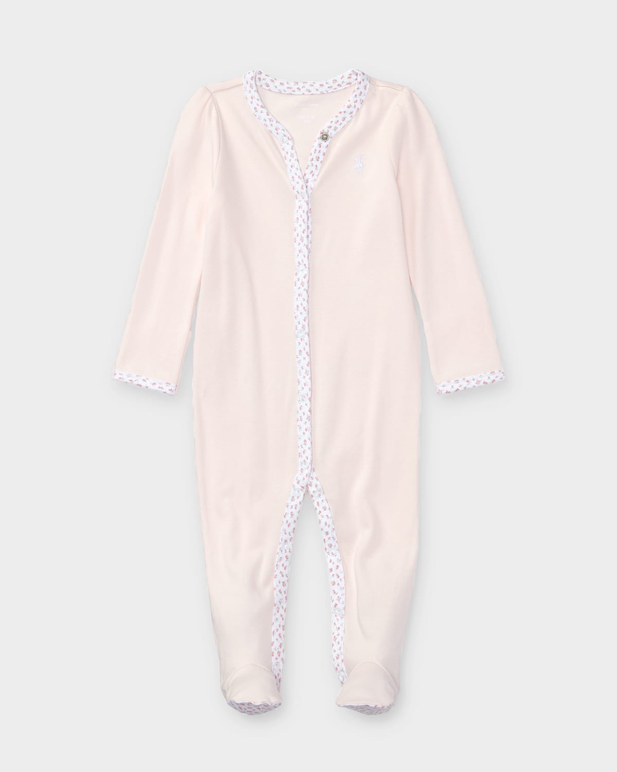 Cotton Footie Pajamas With Floral Trim, Size Newborn-9M