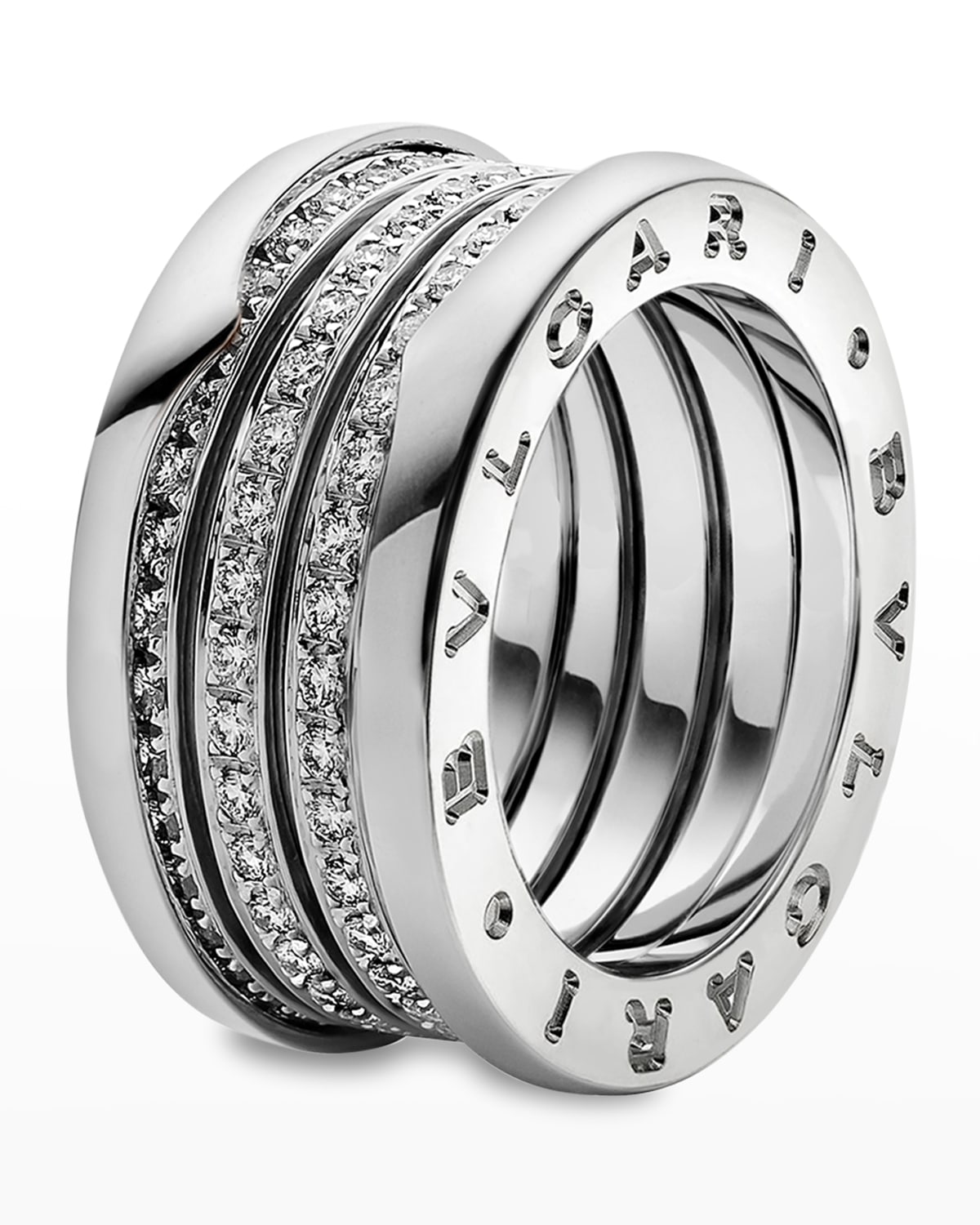 B.Zero1 18k White Gold 4-Band Ring with Diamond Trim, Size 54