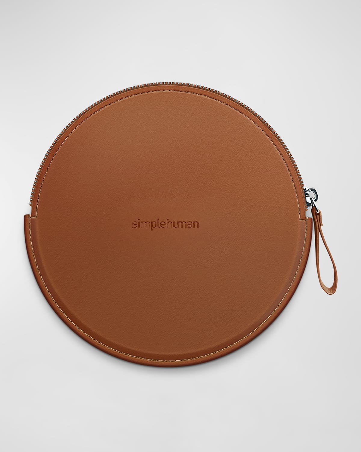 Simplehuman Sensor Mirror Compact Zip Case, Hand-stitched Vegan Leather In Brown