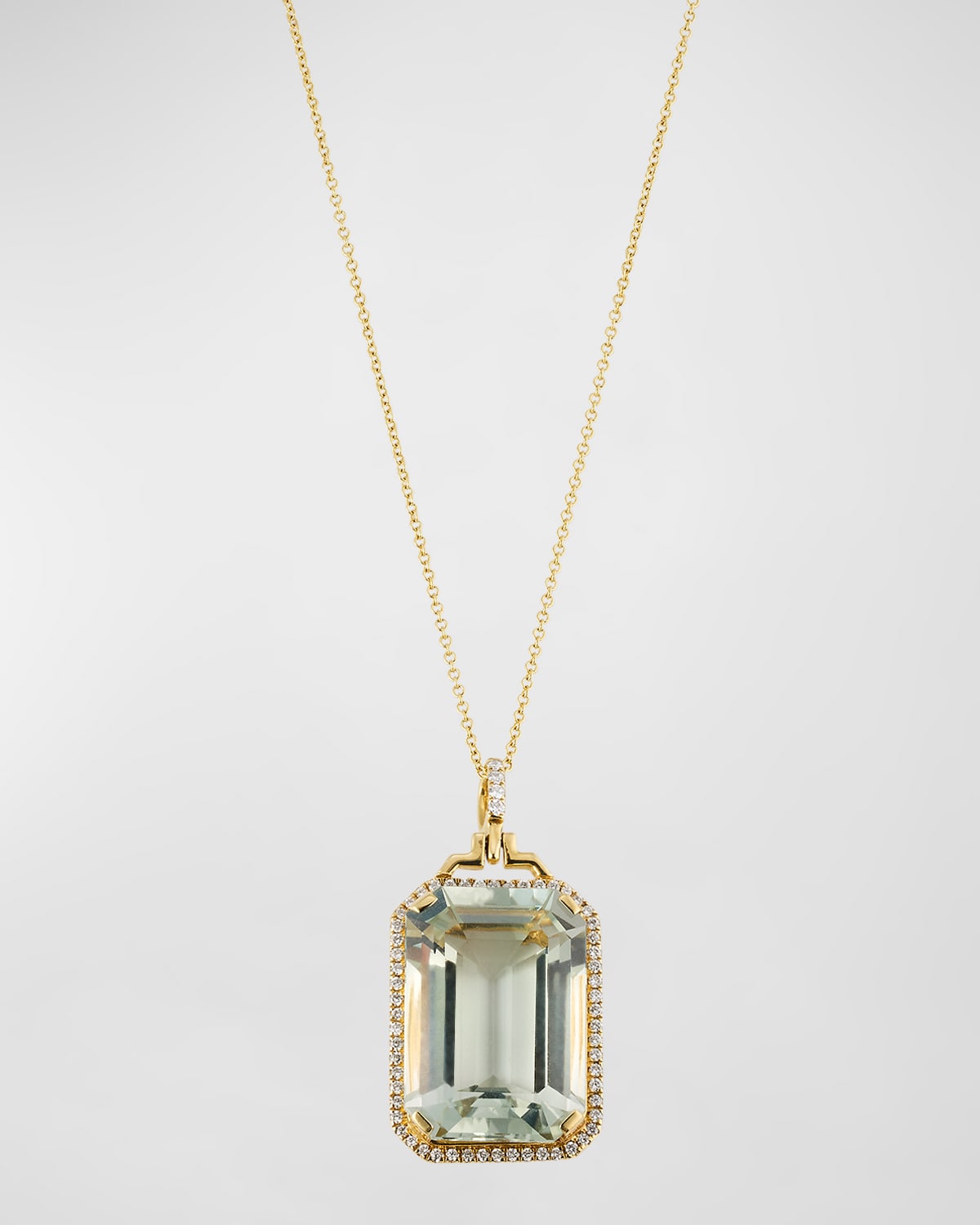 18K Yellow Gold Emerald Cut Prasiolite Pendant Necklace with Diamonds
