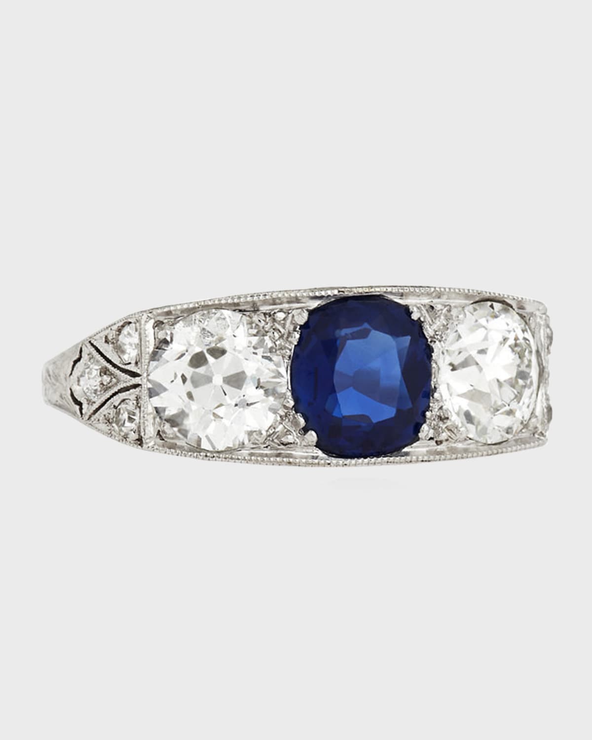 Estate Edwardian Three-Stone Sapphire & Diamond Ring, Size 5.5