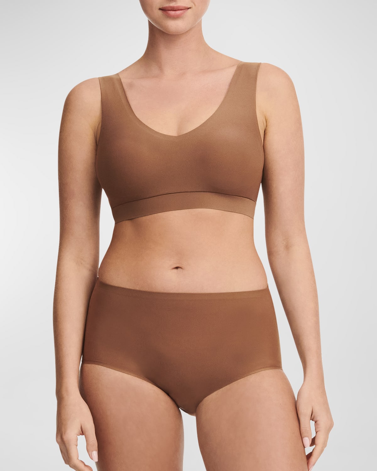 Chantelle Soft Stretch Padded Crop Top Soft Bra In Cocoa Brown