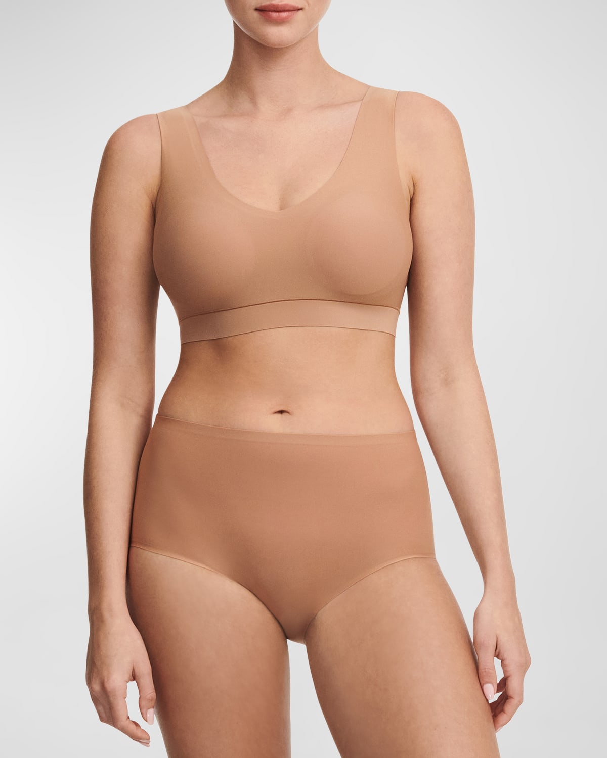Chantelle Soft Stretch Padded Crop Top Soft Bra In Coffee Latte