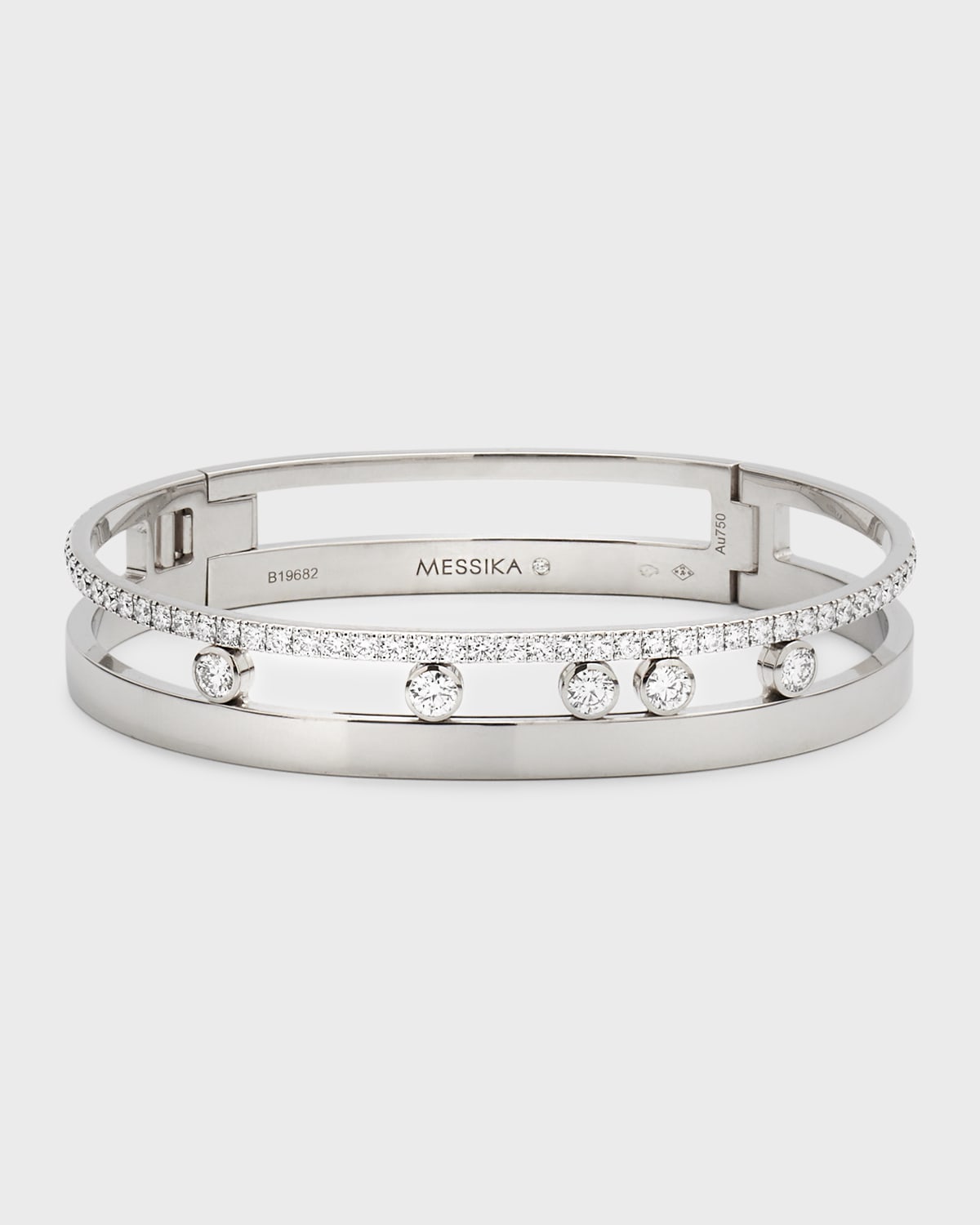 Messika Move Romane 18K White Gold Bangle Diamond Bracelet, Size Small