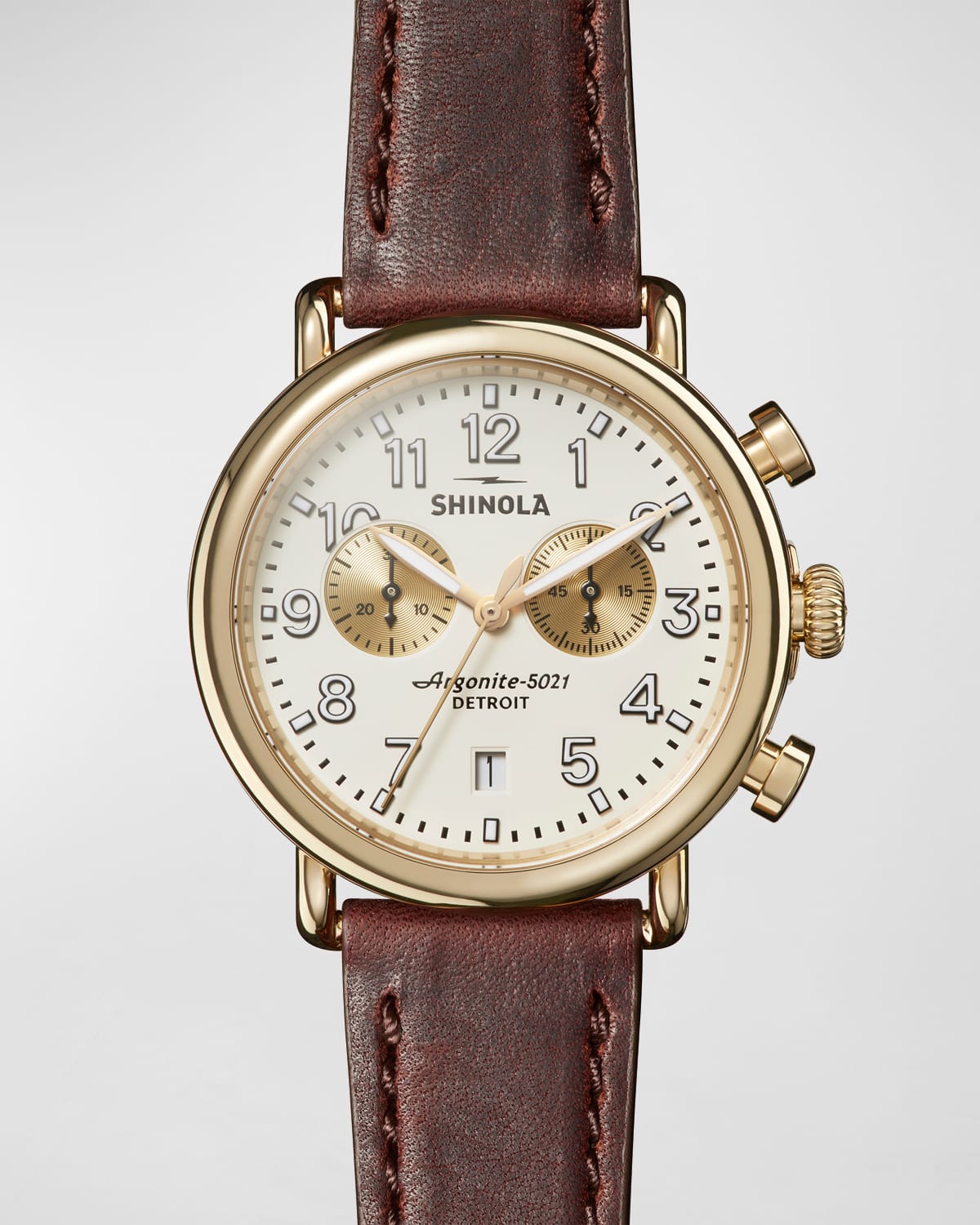 Shinola Men's 41mm Runwell Chronograph Watch, Brown/white