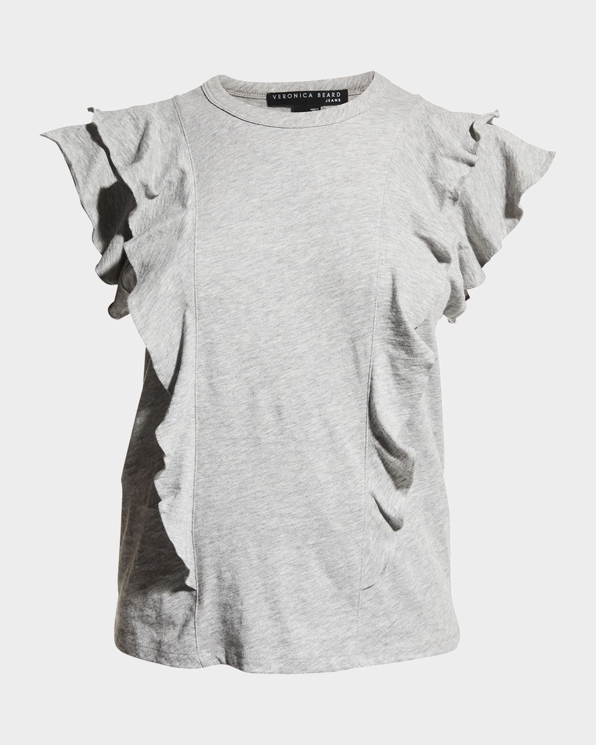 VERONICA BEARD JEANS BEA SHORT-SLEEVE CREWNECK RUFFLE TEE PROD235180175