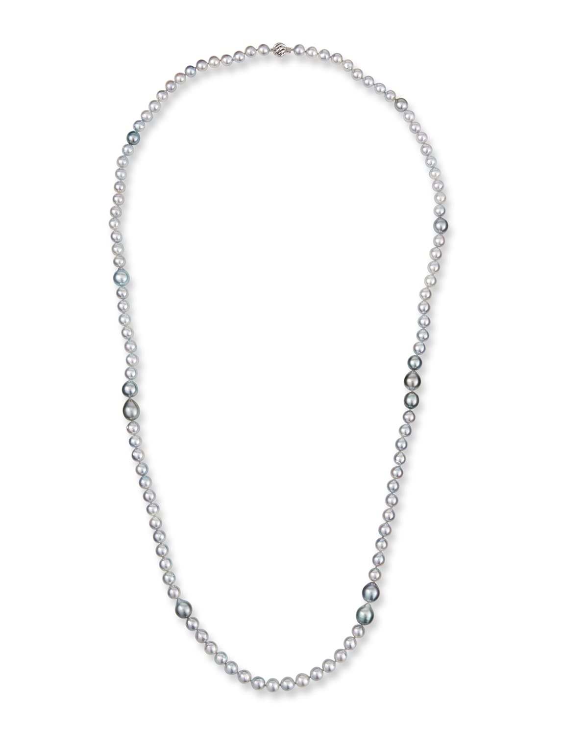 Belpearl 18k White Gold Long Silver, Blue & Gray Pearl Necklace, 40"L