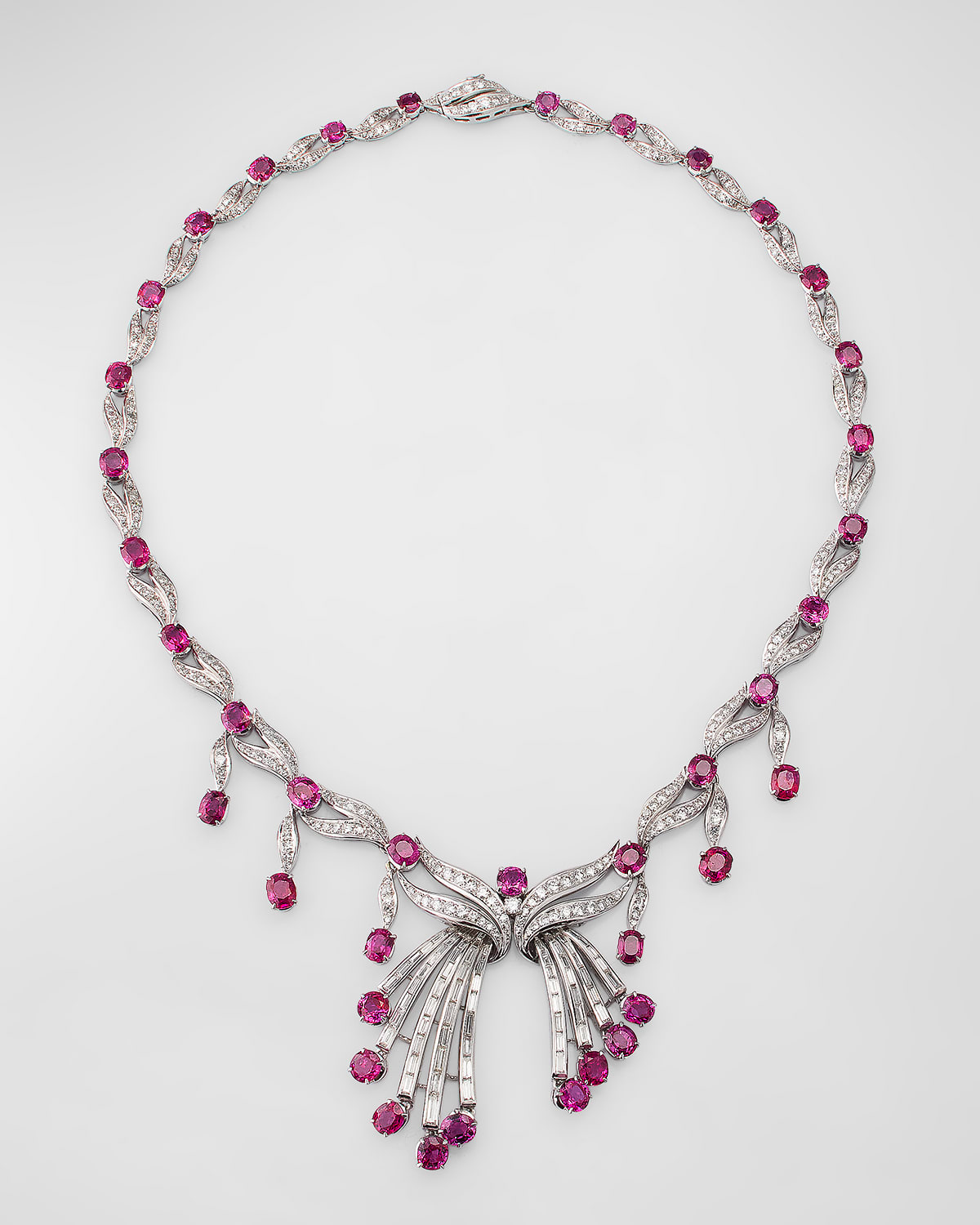 Estate Platinum Diamond, Ruby and Sapphire Necklace