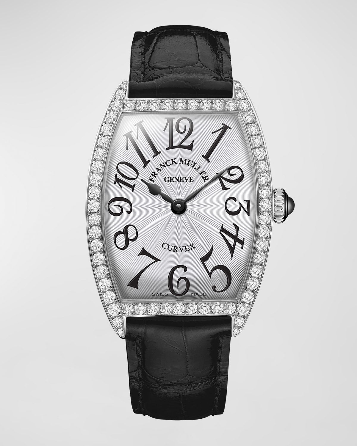 Franck Muller 35mm Cintree Curvex Stainless Steel Diamond Watch with Alligator Strap