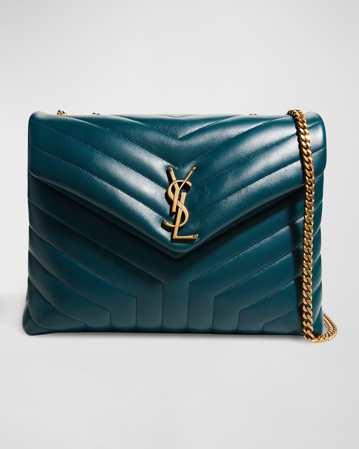 Saint Laurent Loulou Medium Calf Flap top Shoulder Bag In Sea Turquoise ModeSens