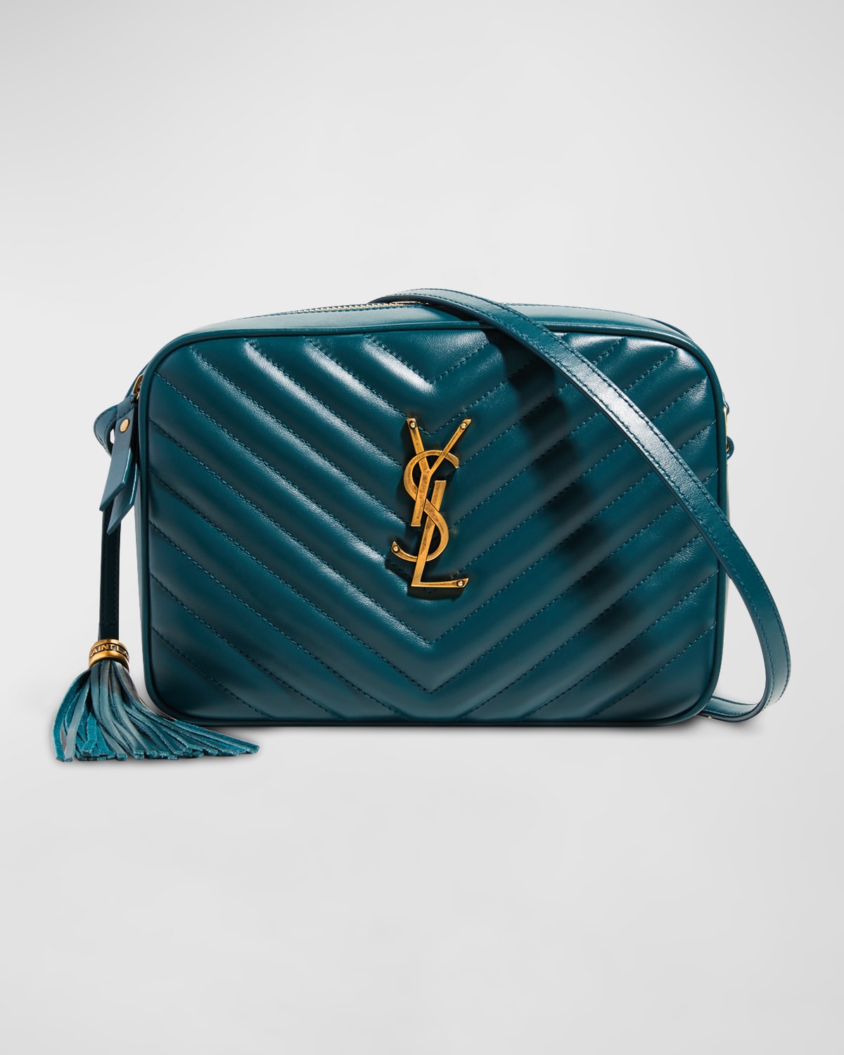 Saint Laurent Lou Medium Camera Monogram Ysl Calf Crossbody Bag In Sea Turquoise