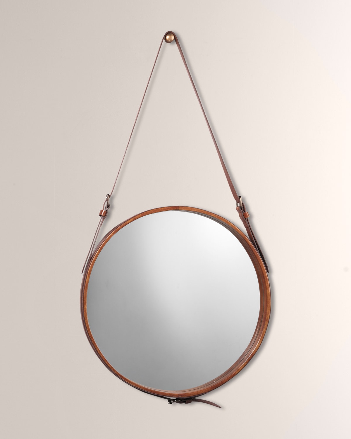 Shop Jamie Young Large Round Mirror In Brown Leather