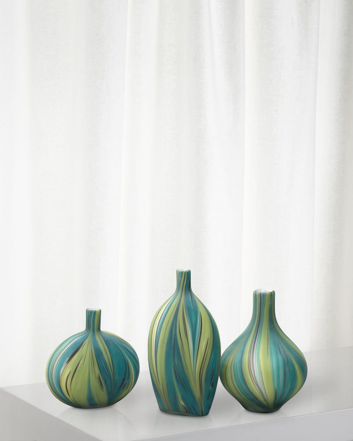 Shop Jamie Young Stream Striped Glass Vessels, Set Of 3 In Green/blue