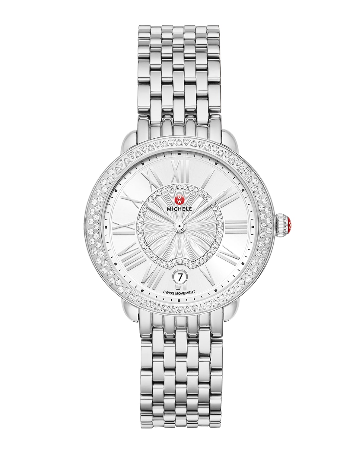Michele Serein Mid Diamond Watch W/ Date In Silver