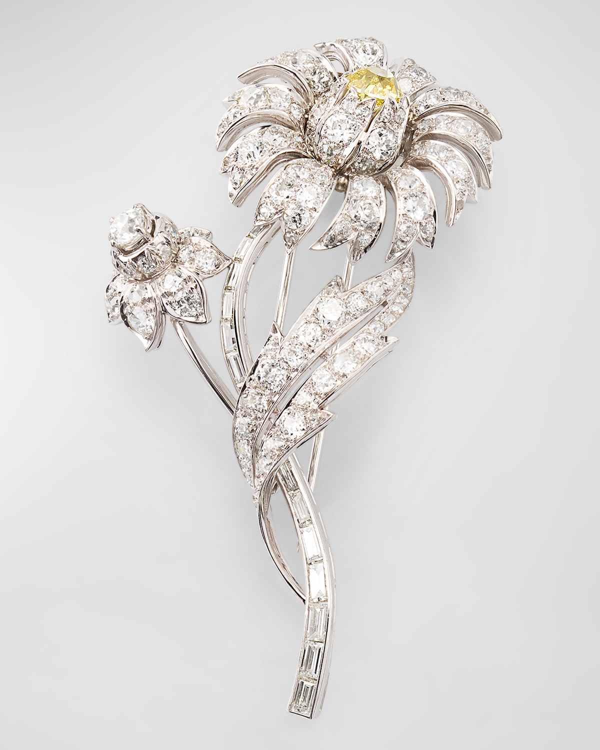 Estate Art Deco Platinum Diamond Flower Clip Pin