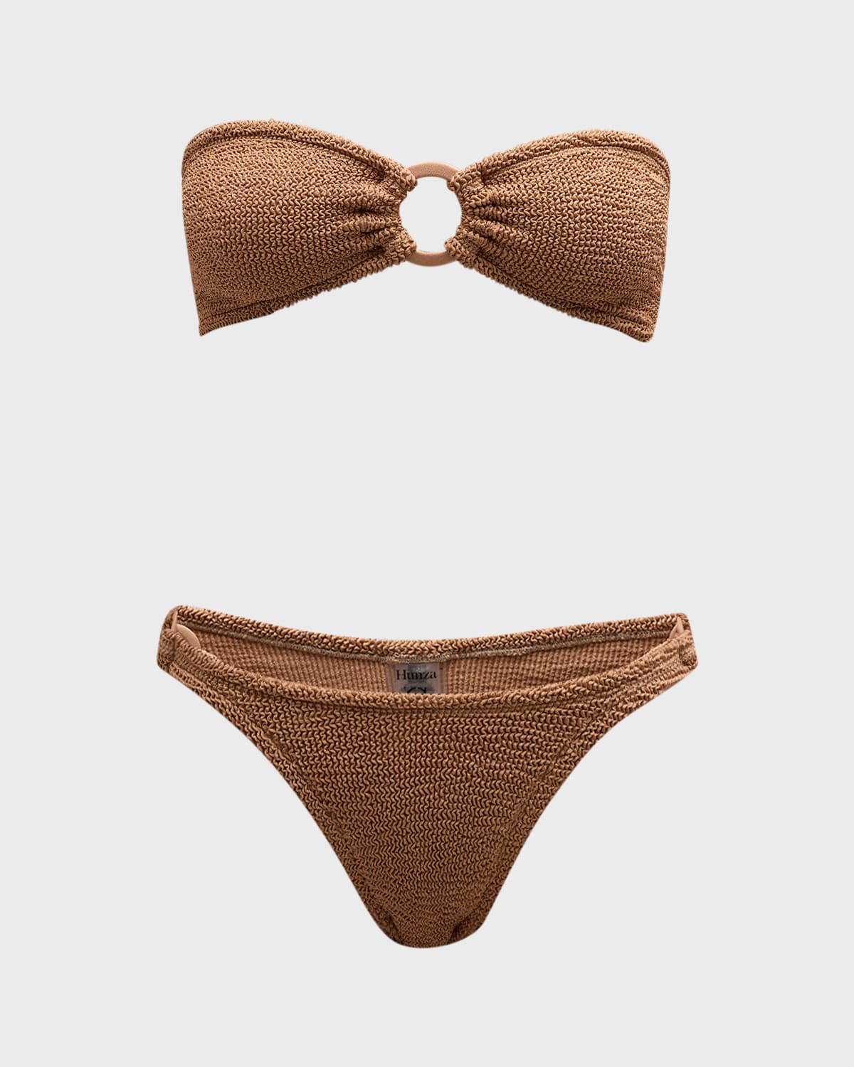 Shop Hunza G Gloria Crinkle Bandeau Two-piece Bikini Set In Metallic Cocoa