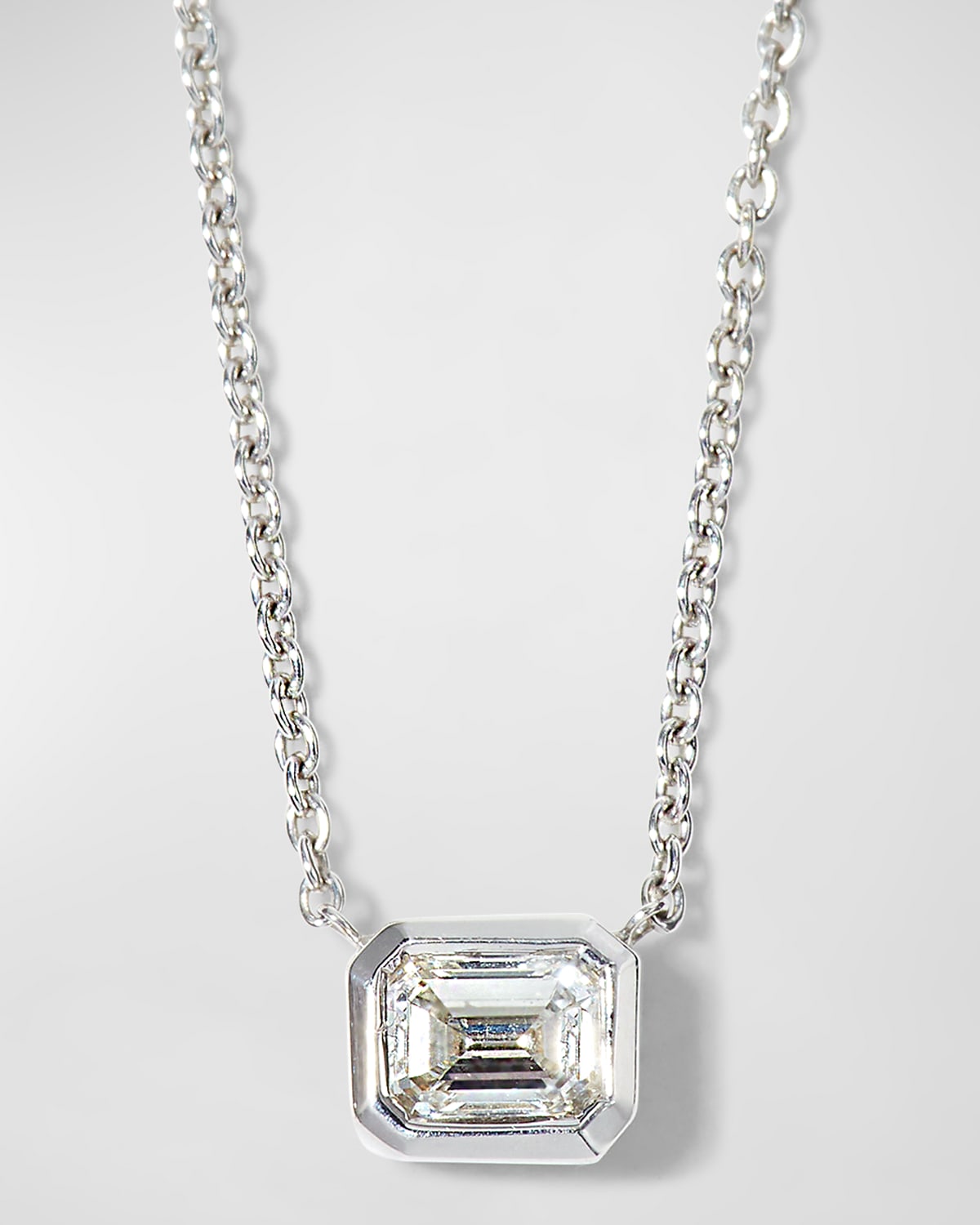 Shop Roberto Coin 18k Emerald-cut Diamond Solitaire Necklace In White/gold