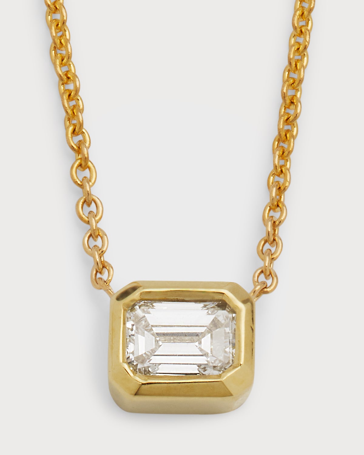 Shop Roberto Coin 18k Emerald-cut Diamond Solitaire Necklace In Gold