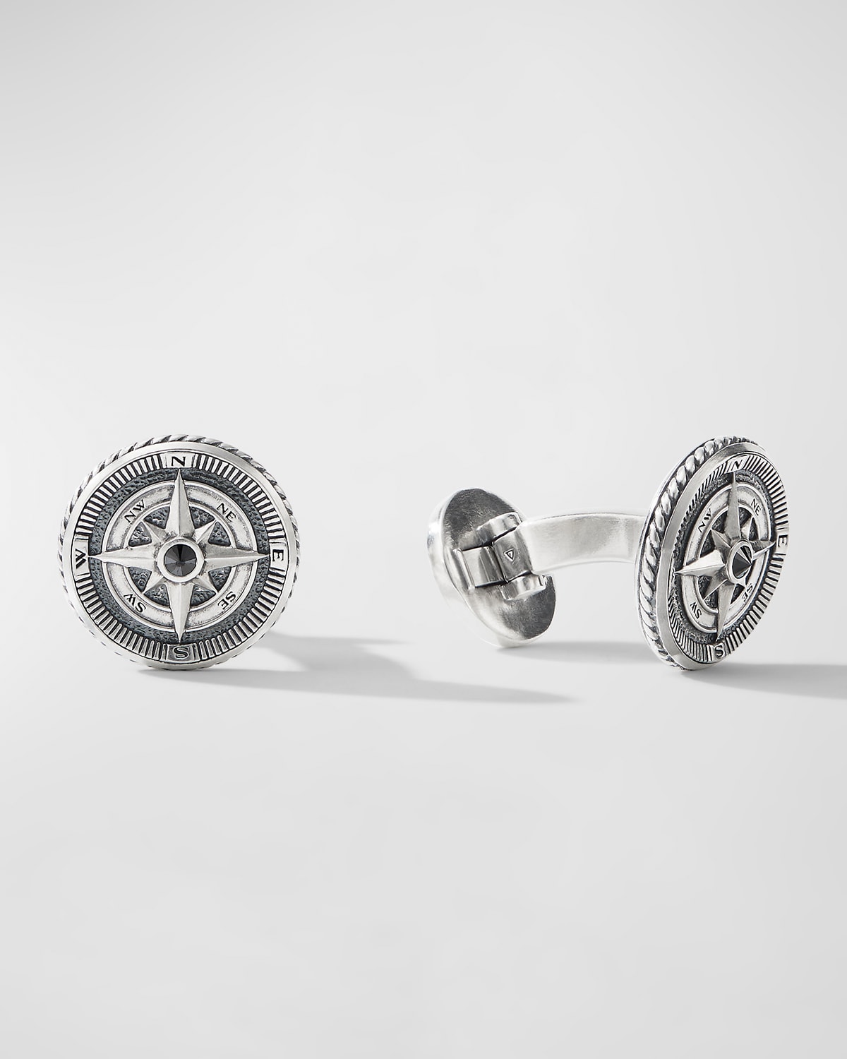 Shop David Yurman Men's Maritime Compass Cufflinks With Diamonds In Silver, 16mm