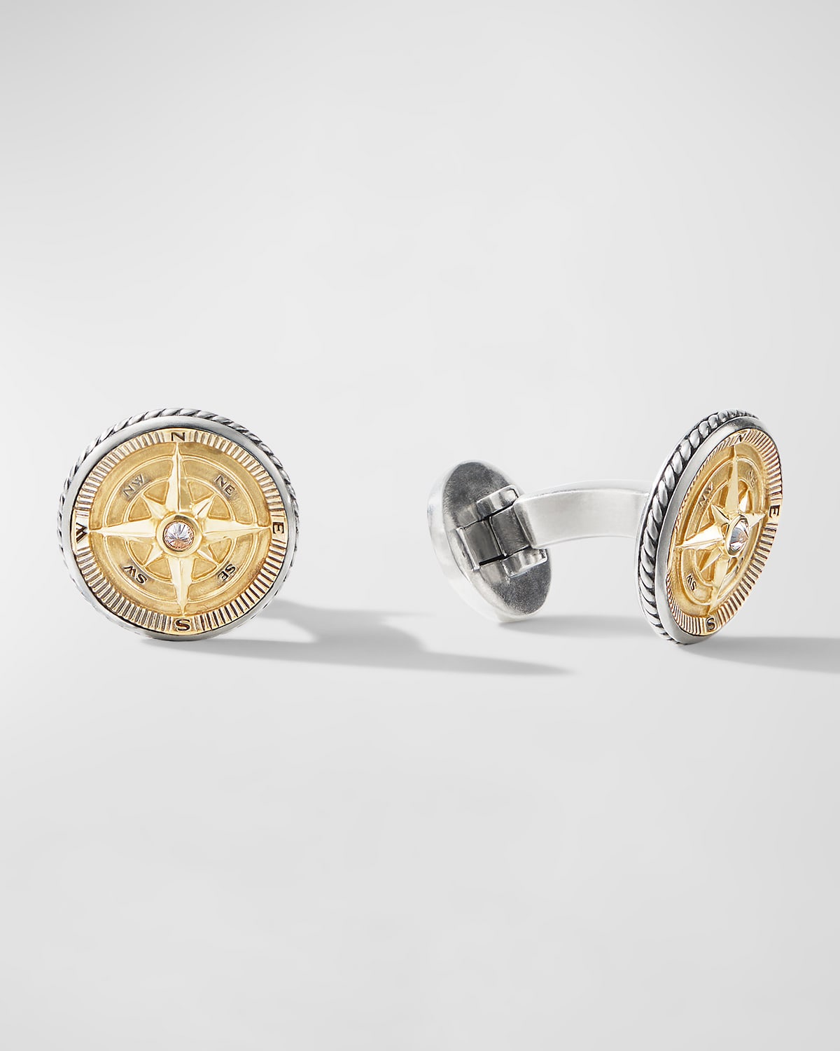 DAVID YURMAN MEN'S MARITIME COMPASS CUFFLINKS WITH DIAMONDS IN 18K GOLD, 16MM