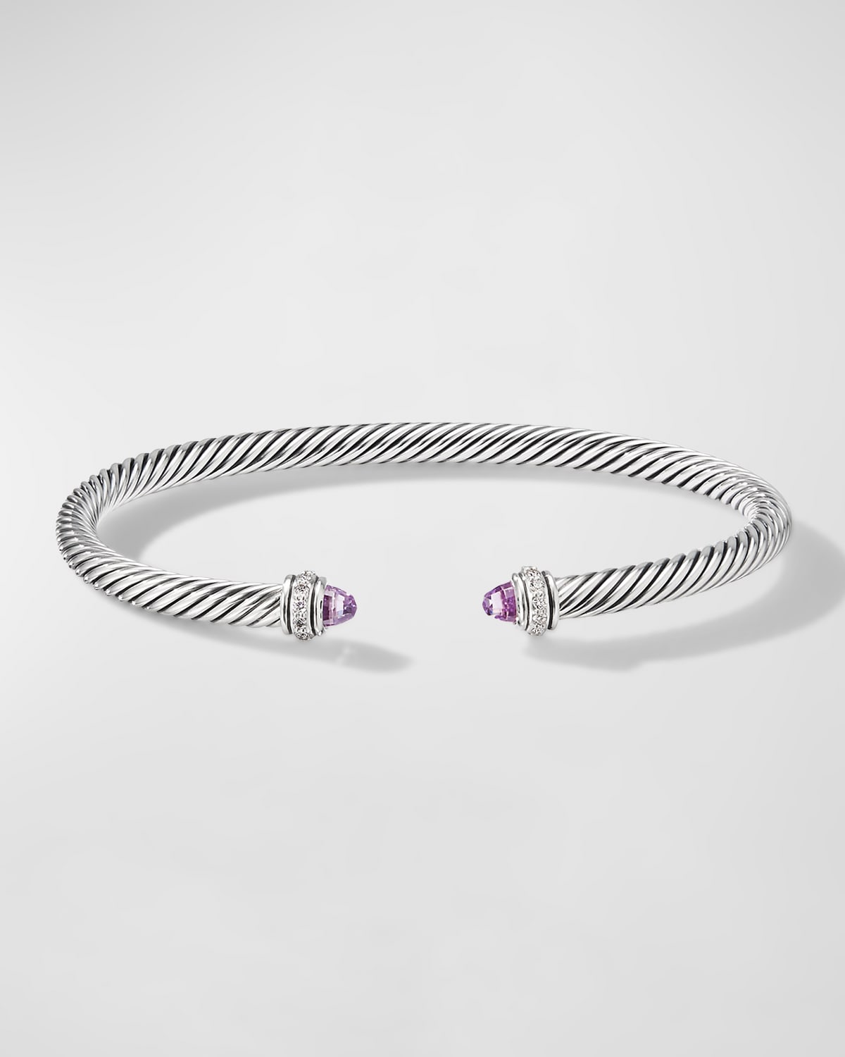 Shop David Yurman Cable Bracelet With Gemstone And Diamonds In Silver, 4mm In Amethyst