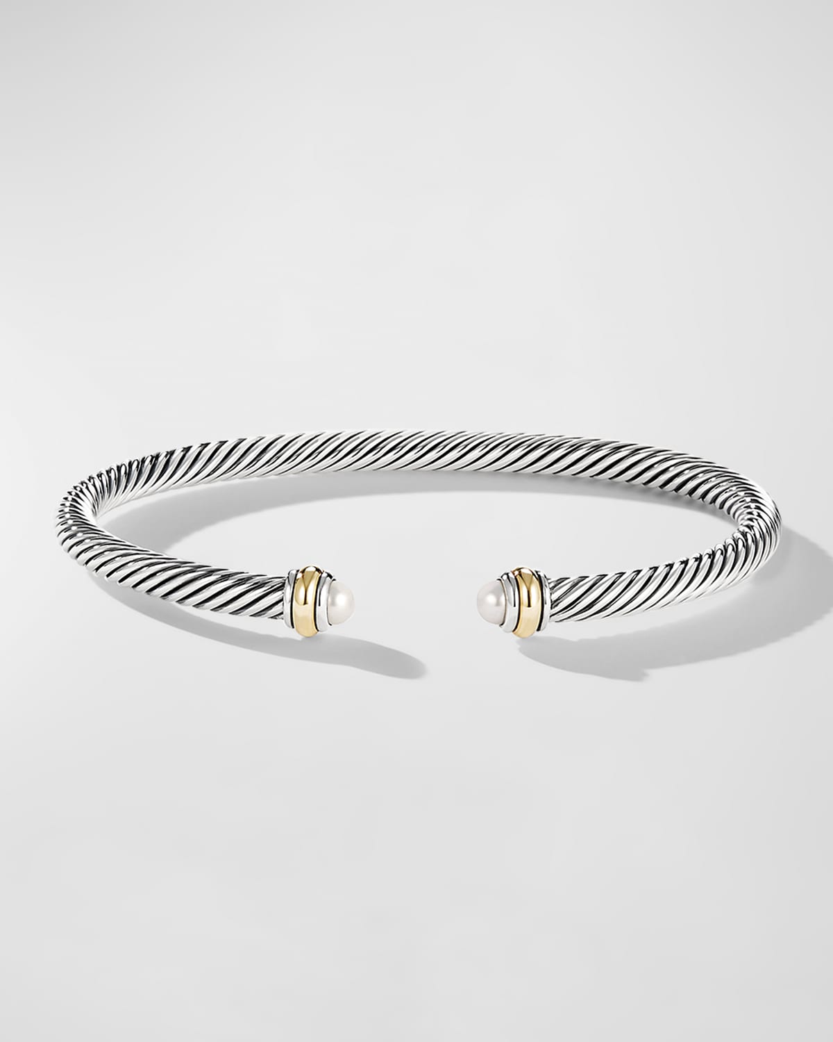 Shop David Yurman Cable Bracelet With Gemstone In Silver With 18k Gold, 4mm In Pearl