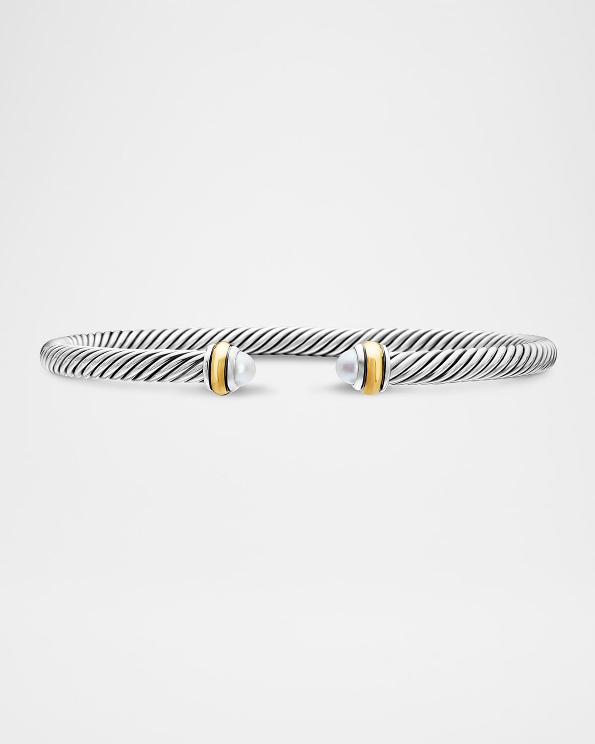 David Yurman Sterling Silver Cable Classic Bracelet With Pearl & 18k Yellow Gold In Pearl
