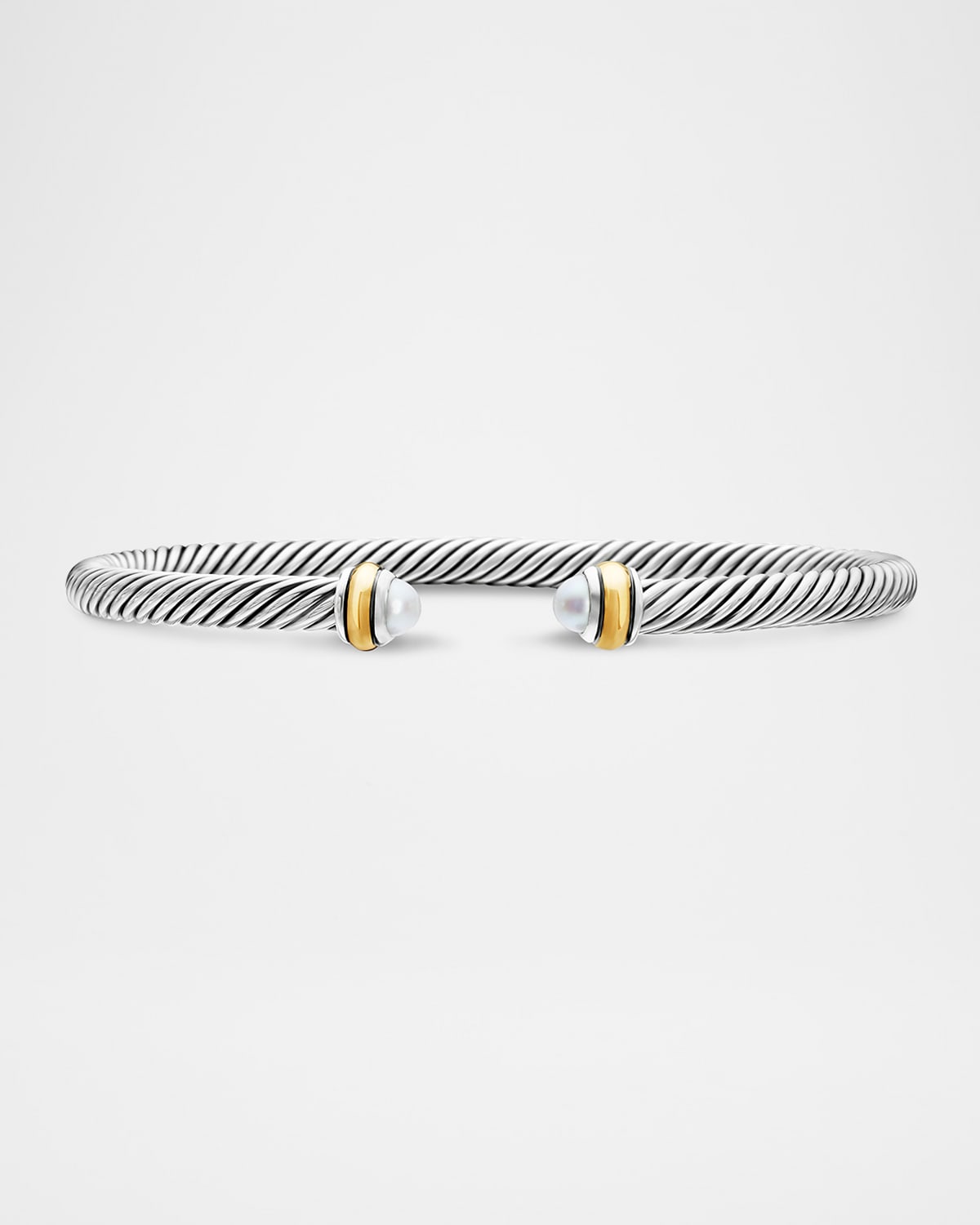 Shop David Yurman Cable Bracelet With Gemstone In Silver With 18k Gold, 4mm In Pearl